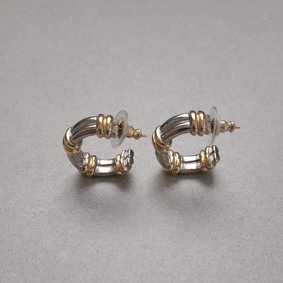 Gold & Silver Colored Thick Hoop Earrings - Picture 5 of 9